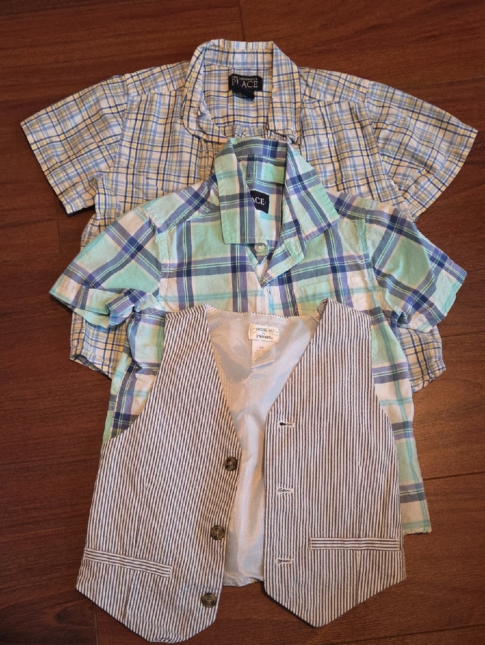 The Children's Place Mint, Blue & Navy Plaid Short Sleeve Shirt (bundle)